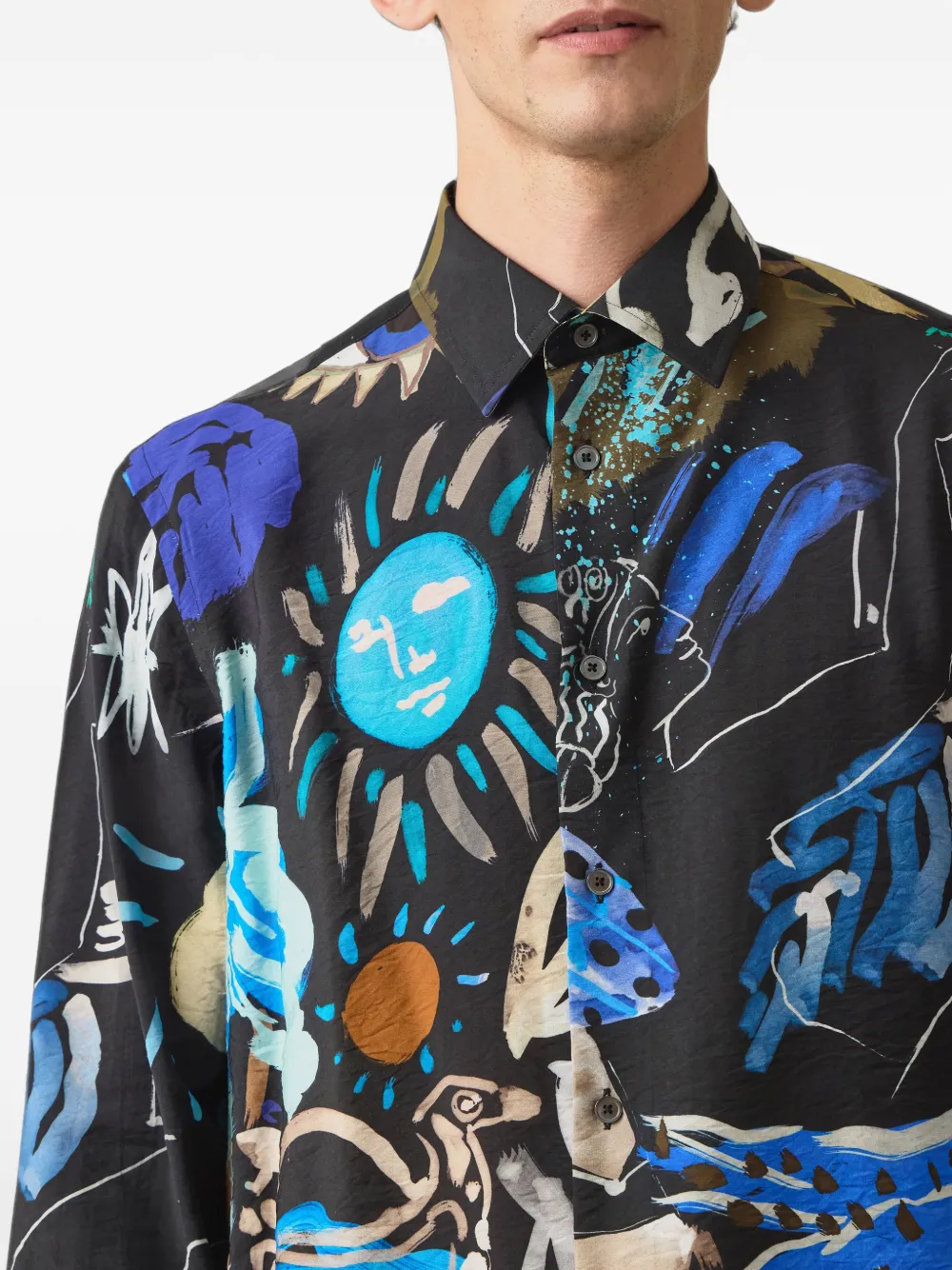 Paul Smith Overhemd van viscoseblend met Ink Works-print Zwart