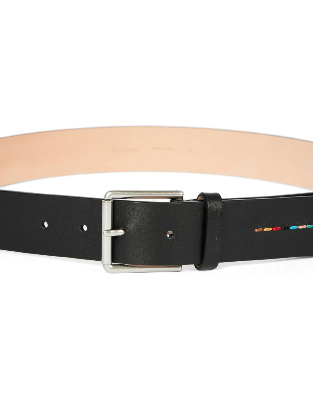Paul Smith Signature Stripe Stitch riem van zwart leer