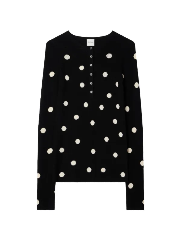 Paul Smith Merino Wool Polka Dot Henley Top in Black