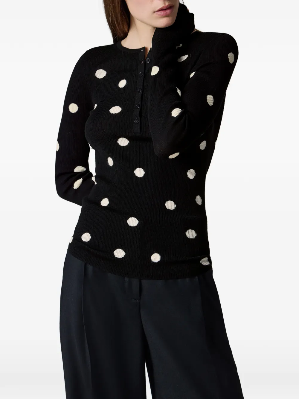 Paul Smith Henley top van merinowol met stippen Zwart