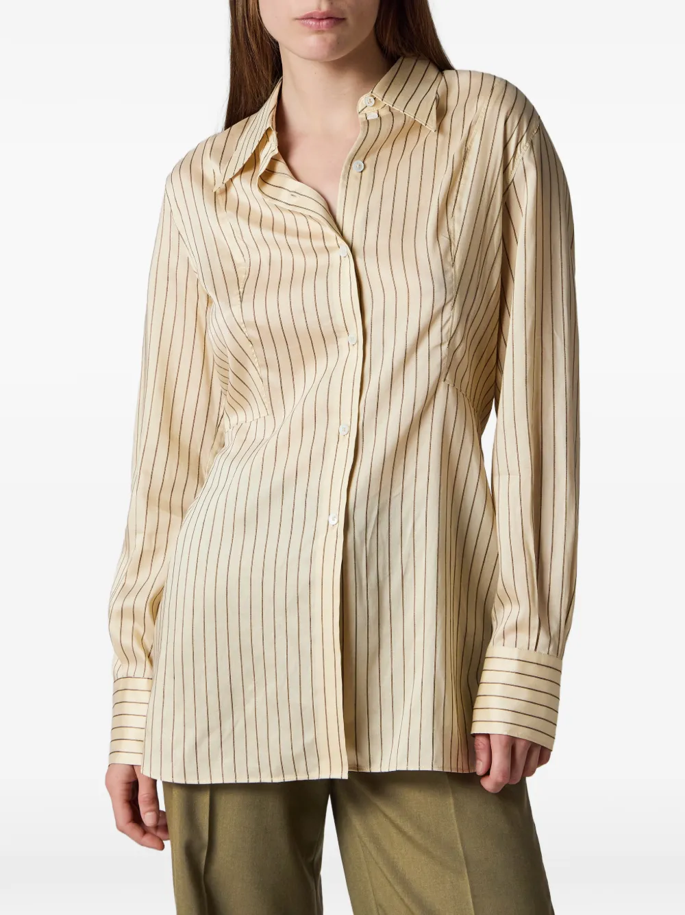 Paul Smith Gestreept blouse van zijdeblend met gilet-design Beige