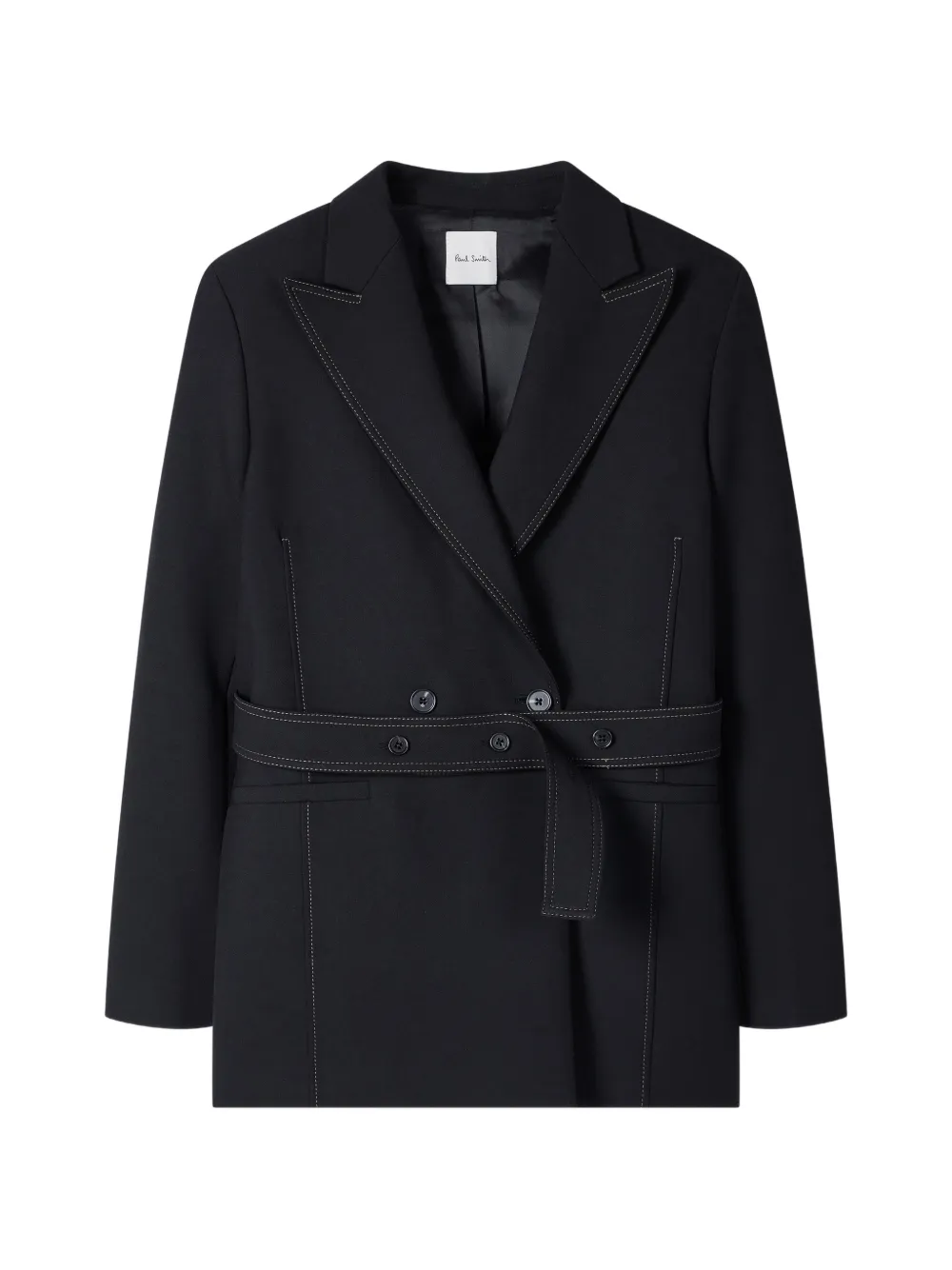 Paul Smith black belted jacket with contrast top stitching - Nero