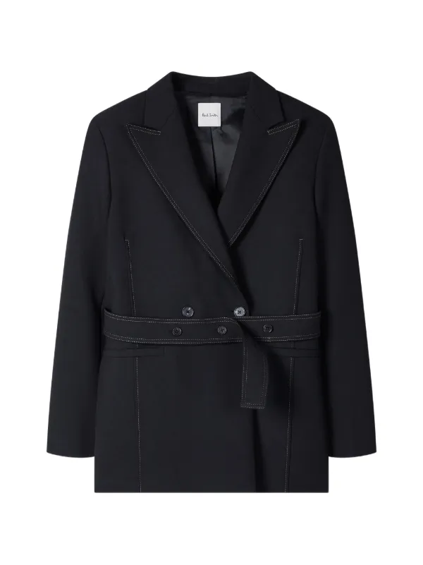 Paul Smith Black Belted Jacket with Contrast Top Stitching