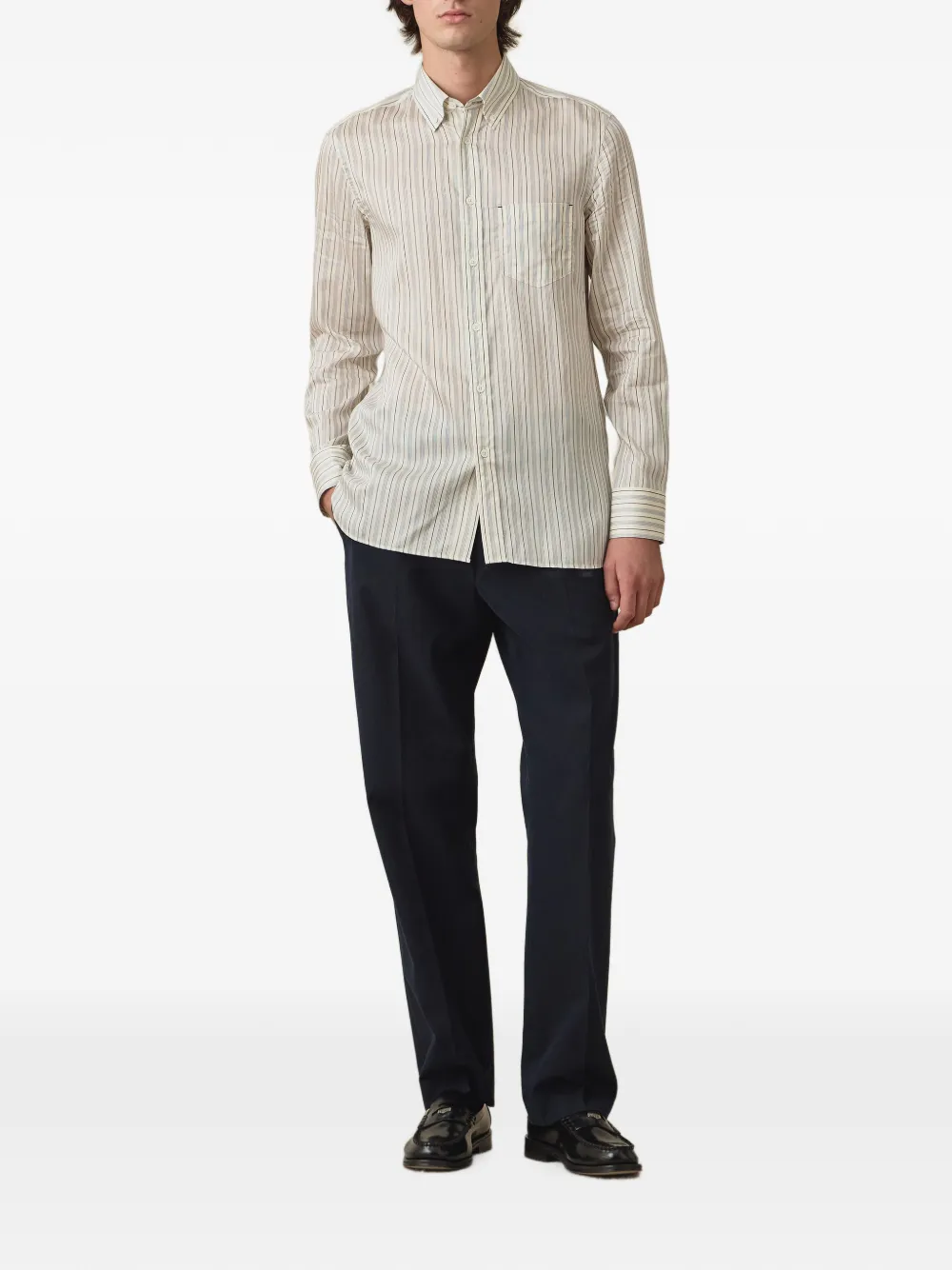 Paul Smith Regular-fit gestreept lyocell-zijden overhemd Beige