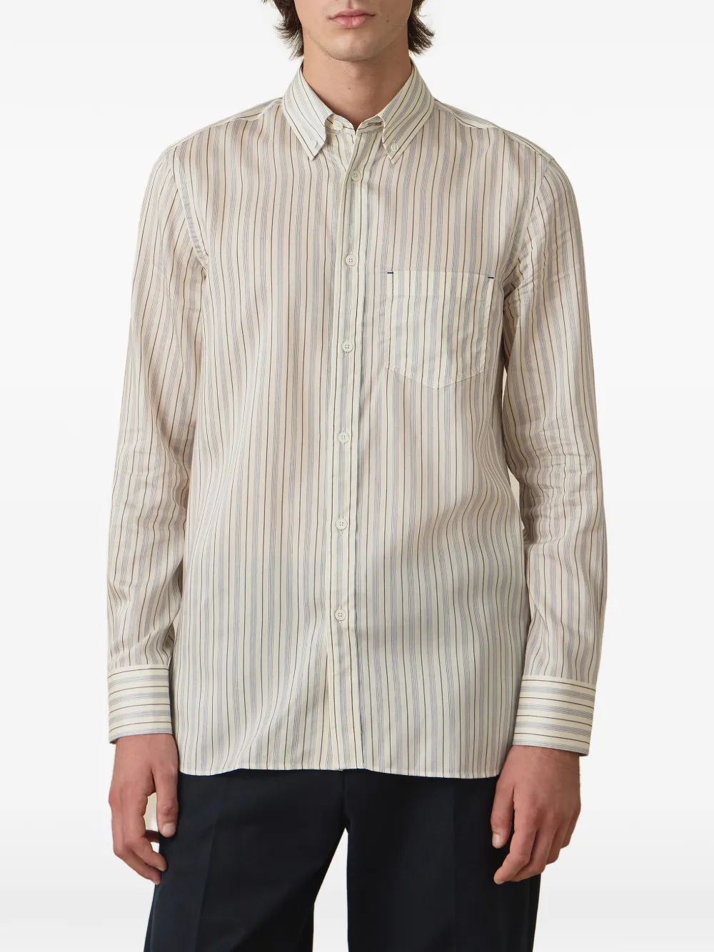 Paul Smith Regular-fit gestreept lyocell-zijden overhemd Beige