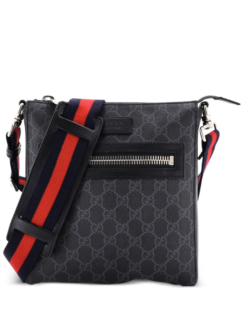 Gucci Pre-Owned Web Strap Front Zip Messenger Bag GG Coated Canvas Small crossbody bag - Nero
