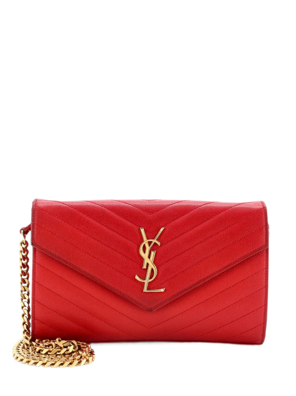 Saint Laurent Pre-Owned Classic Monogram Wallet on Chain Matelasse Chevron Leather Medium crossbody bag - Rot