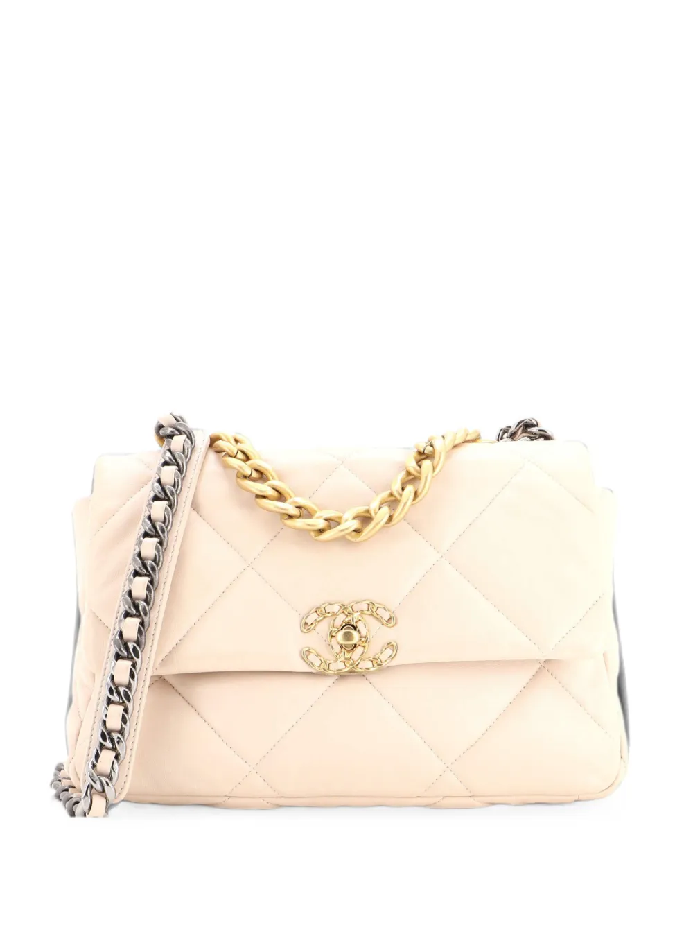CHANEL Pre-Owned 19 Flap Bag Quilted Leather Large crossbody bag - Nude