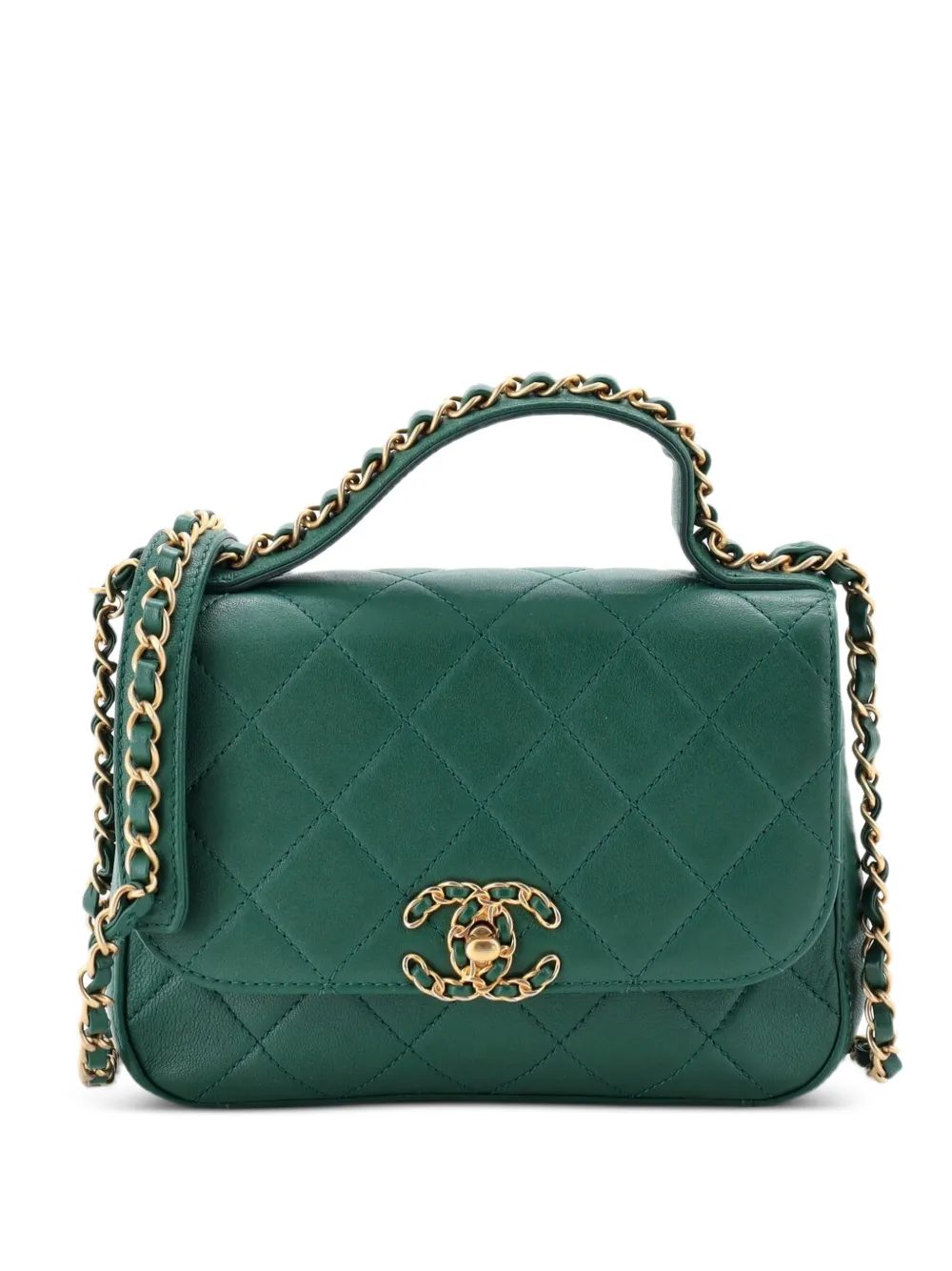 CHANEL Pre-Owned Chain Infinity Top Handle Bag Quilted Lambskin Mini satchel - Verde
