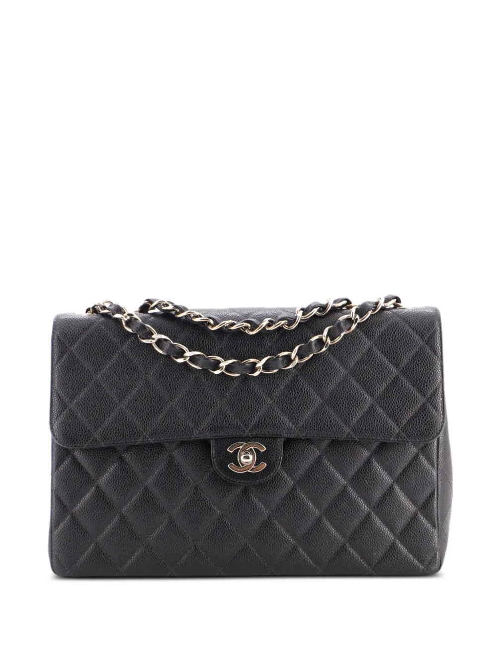 CHANEL Pre-Owned Square Classic Single Flap Bag Quilted Caviar Jumbo shoulder bag - Nero