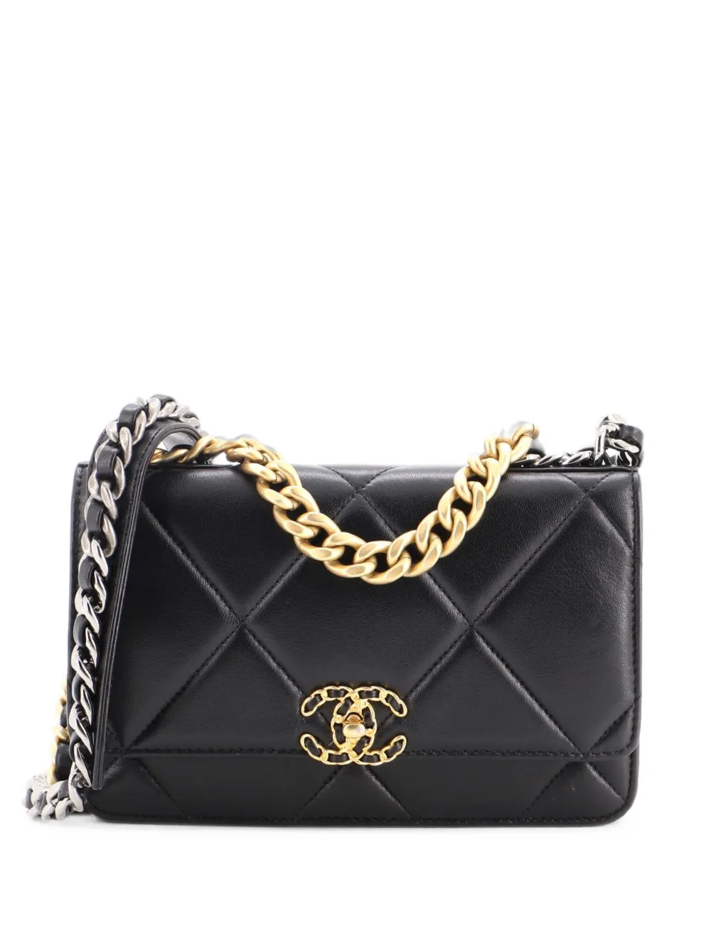 CHANEL Pre-Owned Borsa a tracolla 19 in pelle di agnello trapuntata con catena - Nero