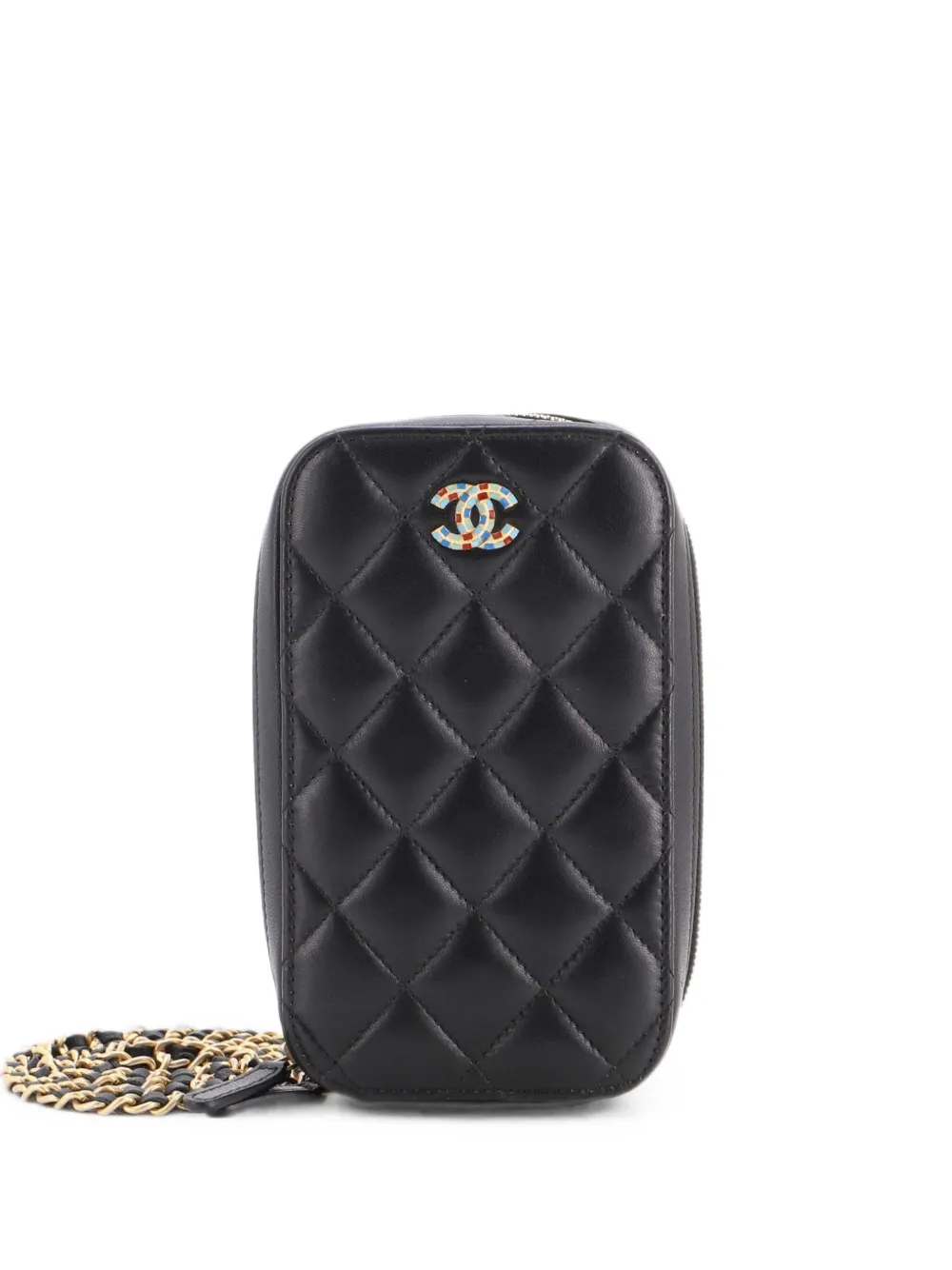 CHANEL Pre-Owned Zip Around Phone Case with Chain Quilted Lambskin with Enamel crossbody bag - Nero