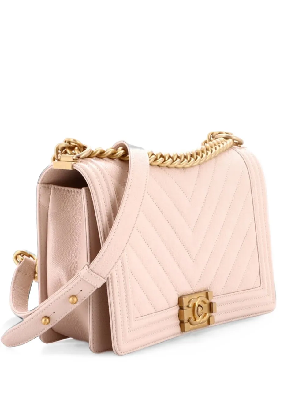 CHANEL Pre-Owned Mittelgroße Boy Flap Bag Chevron Caviar New Umhängetasche - Nude