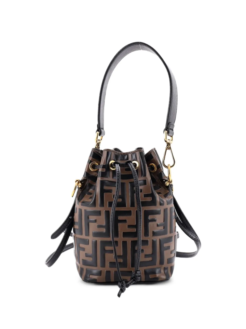 Fendi Pre-Owned Mon Tresor Zucca Embossed Leather Mini bucket bag - Marrone