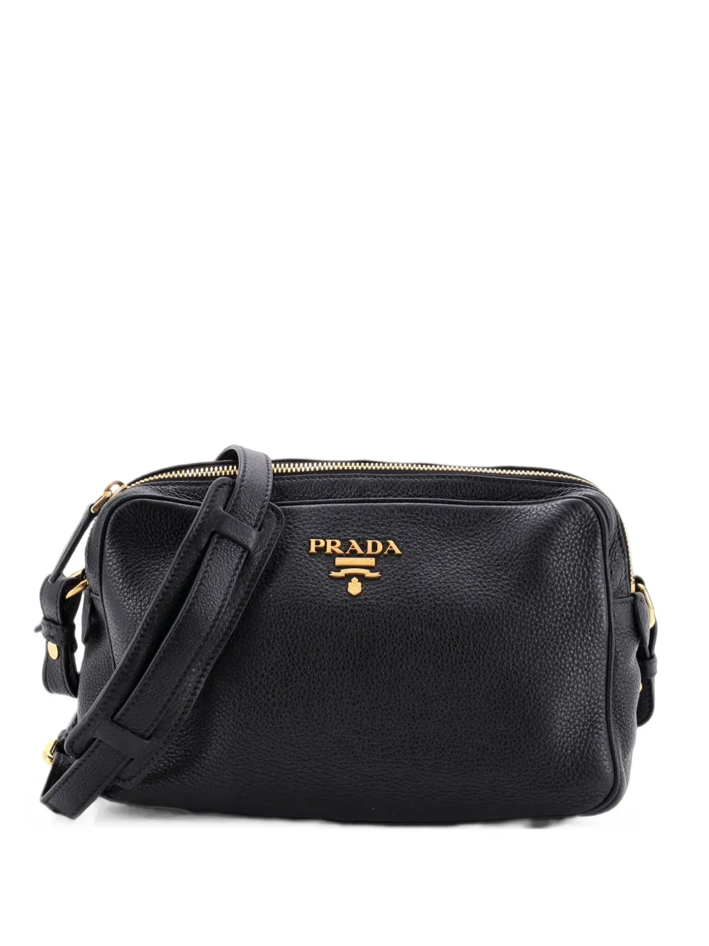 Prada Pre-Owned Double Zip Camera Bag Vitello Phenix Medium crossbody bag - Nero