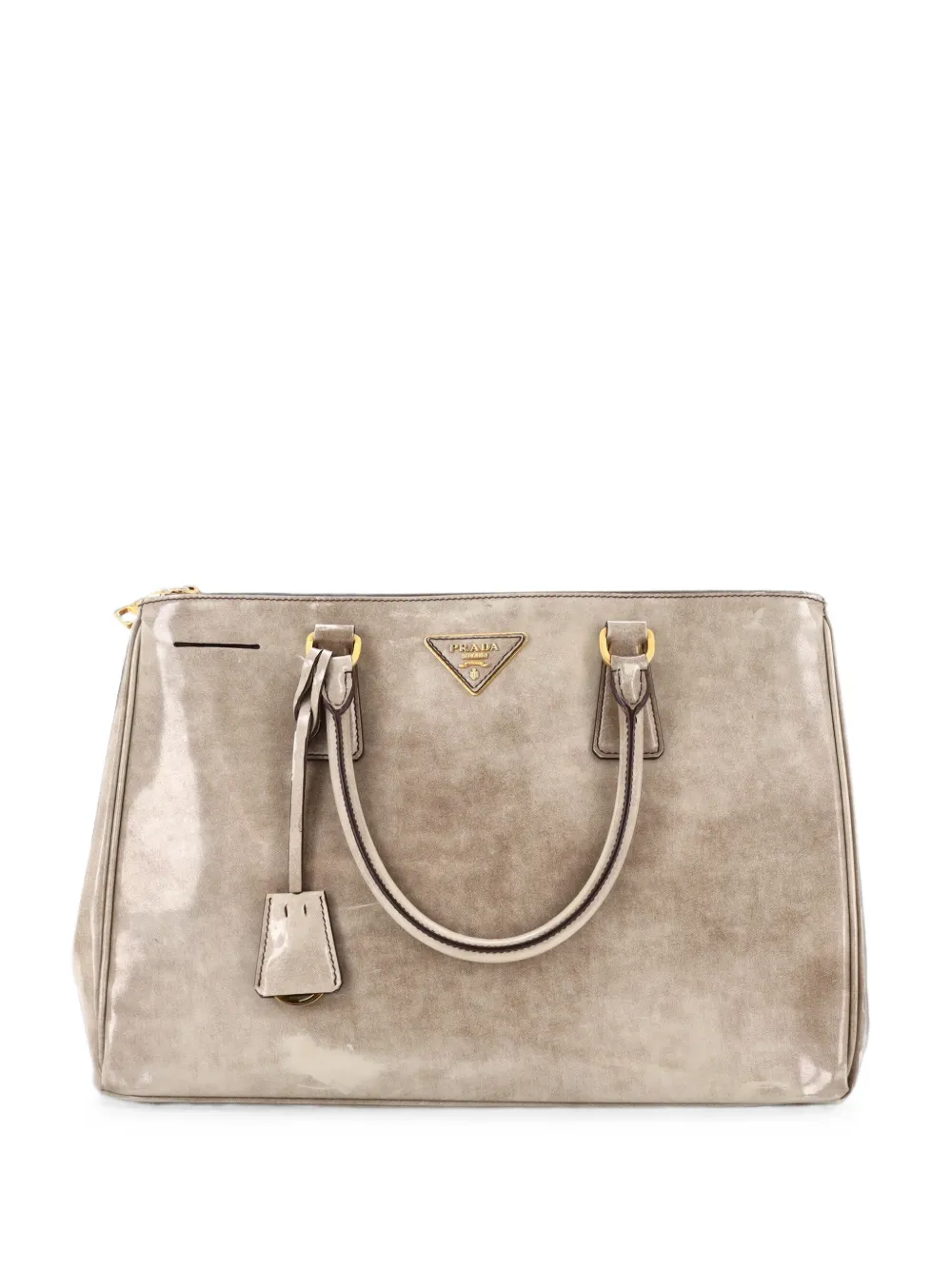 Prada Pre-Owned Borsa tote media in pelle Spazzolato Lux con doppia zip - Marrone