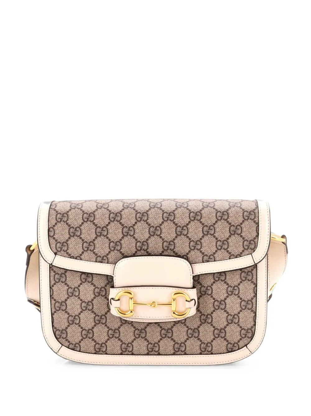Gucci Pre-Owned Horsebit 1955 Shoulder Bag GG Coated Canvas with Leather Small crossbody bag - Weiß