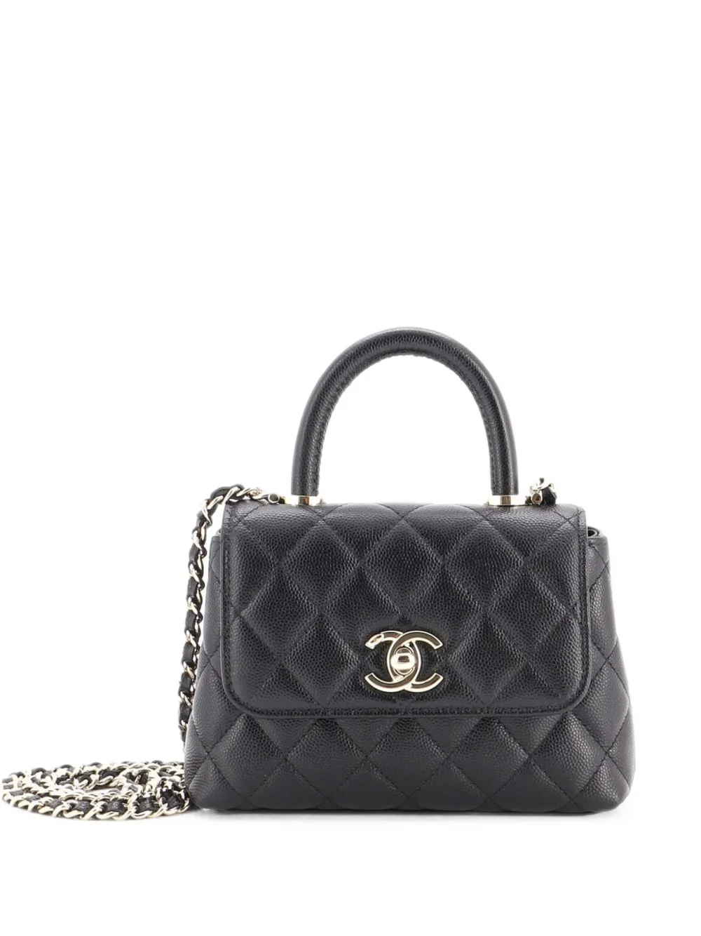 CHANEL Pre-Owned Coco Top Handle Clutch with Chain Quilted Caviar Mini satchel - Schwarz