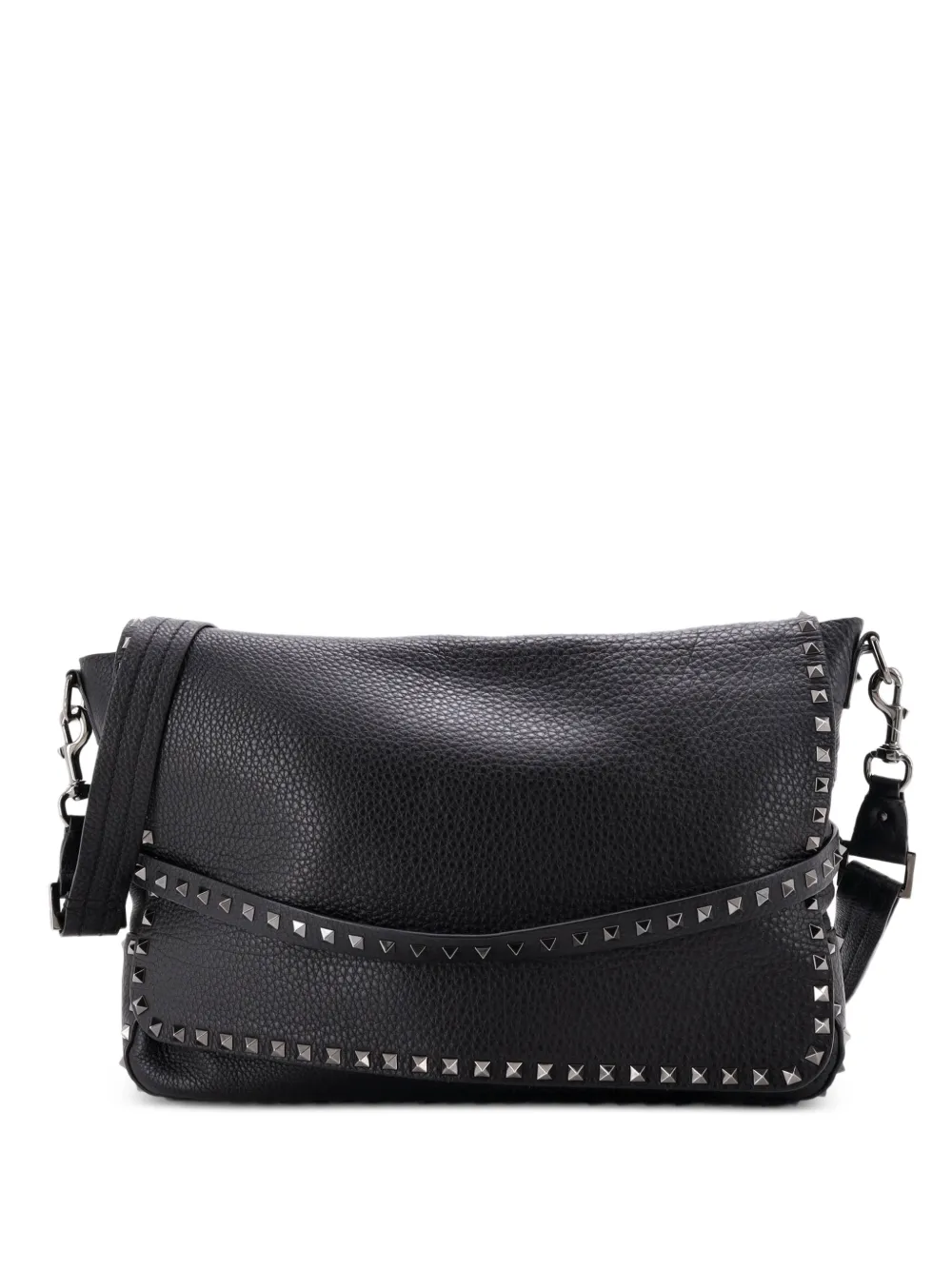Valentino Garavani Pre-Owned Rockstud Flap Messenger Bag Leather Large crossbody bag - Nero