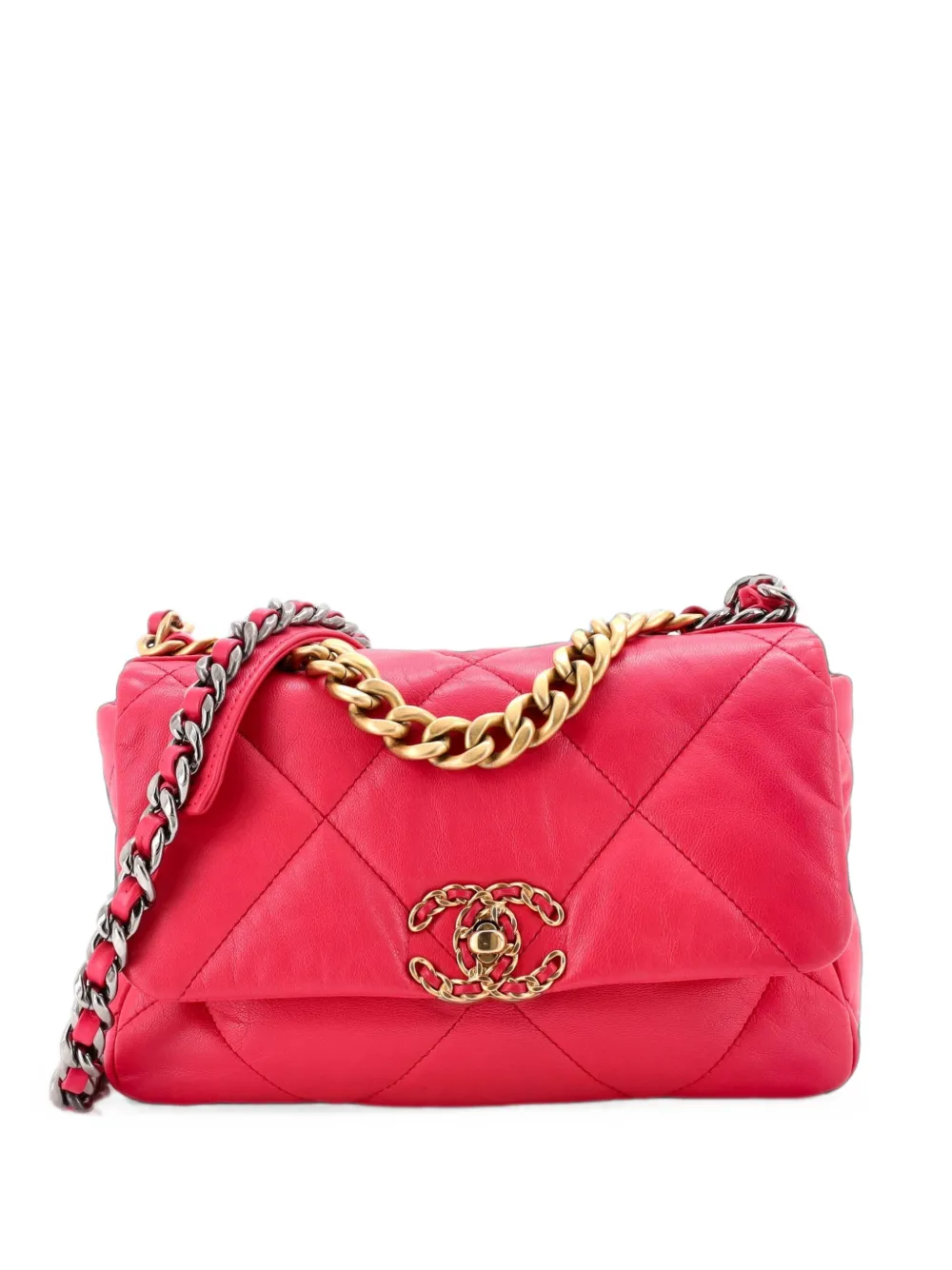 CHANEL Pre-Owned Borsa a tracolla 19 media in pelle trapuntata con battente - Rosa