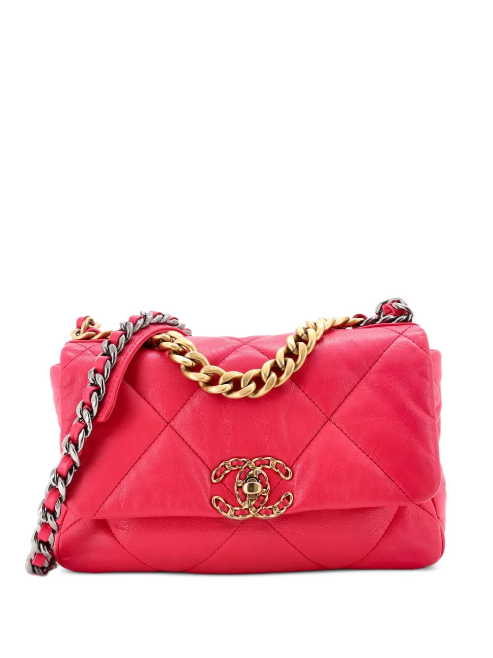 CHANEL Pre-Owned Borsa a tracolla 19 media in pelle trapuntata con battente - Rosa