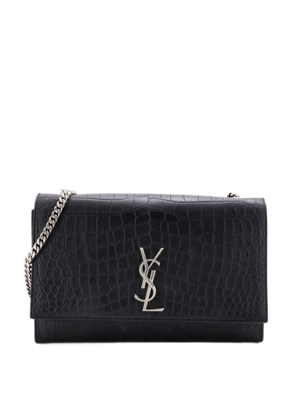 Saint Laurent Pre-Owned Große Classic Monogram Umhängetasche mit Kroko-Effekt - Schwarz