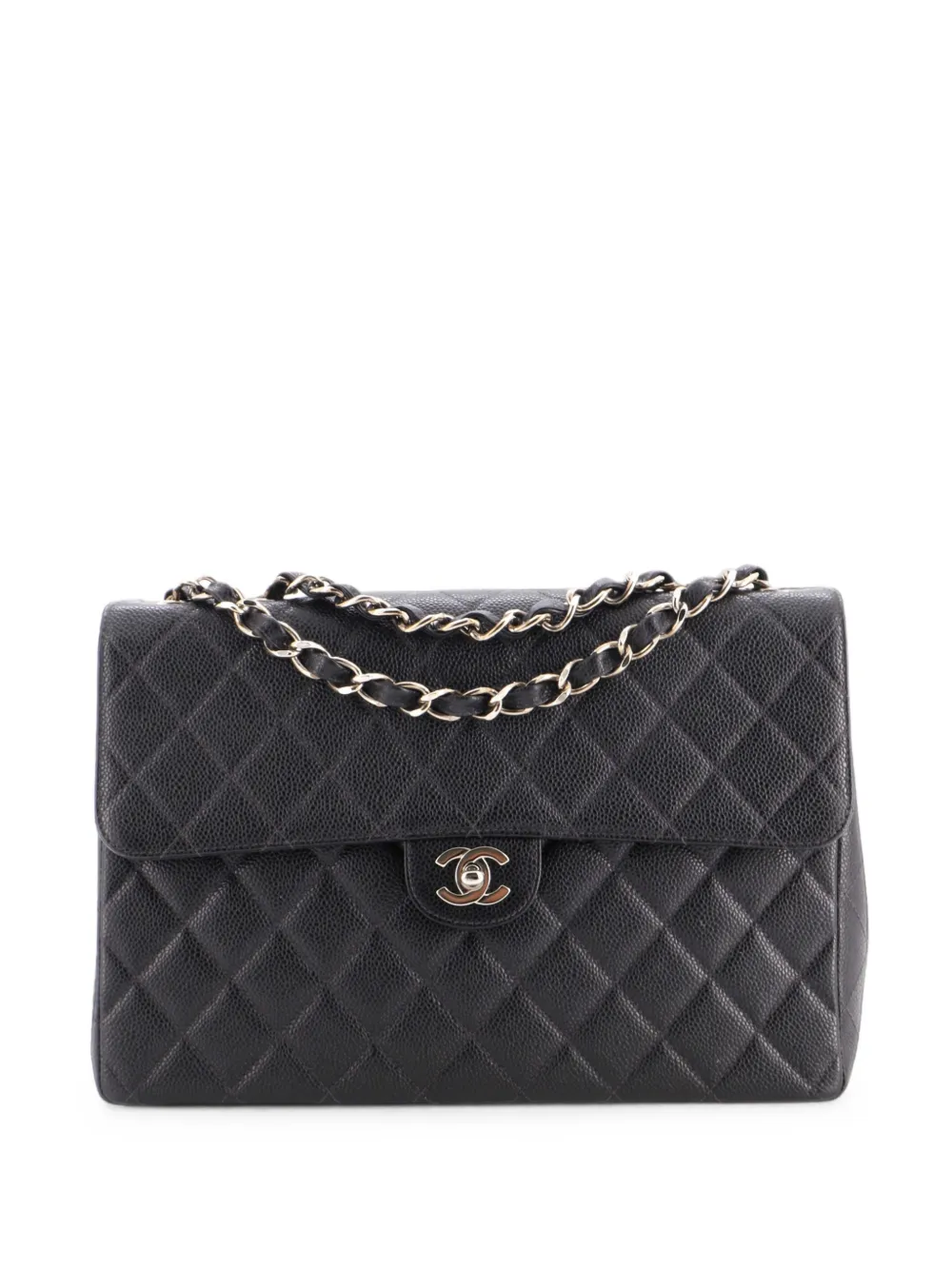 CHANEL Pre-Owned Square Classic Single Flap Bag Quilted Caviar Jumbo shoulder bag - Nero