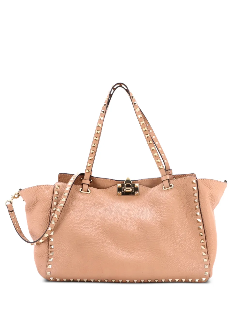 Valentino Garavani Pre-Owned Borsa tote Rockstud media in pelle zigrinata - Toni neutri