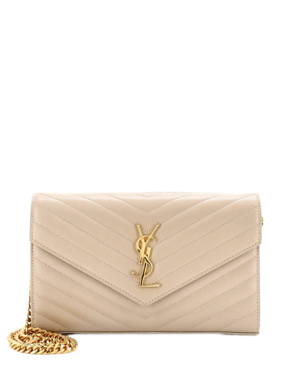 Saint Laurent Pre-Owned Classic Monogram Wallet on Chain Matelasse Chevron Leather Medium crossbody bag - Nude