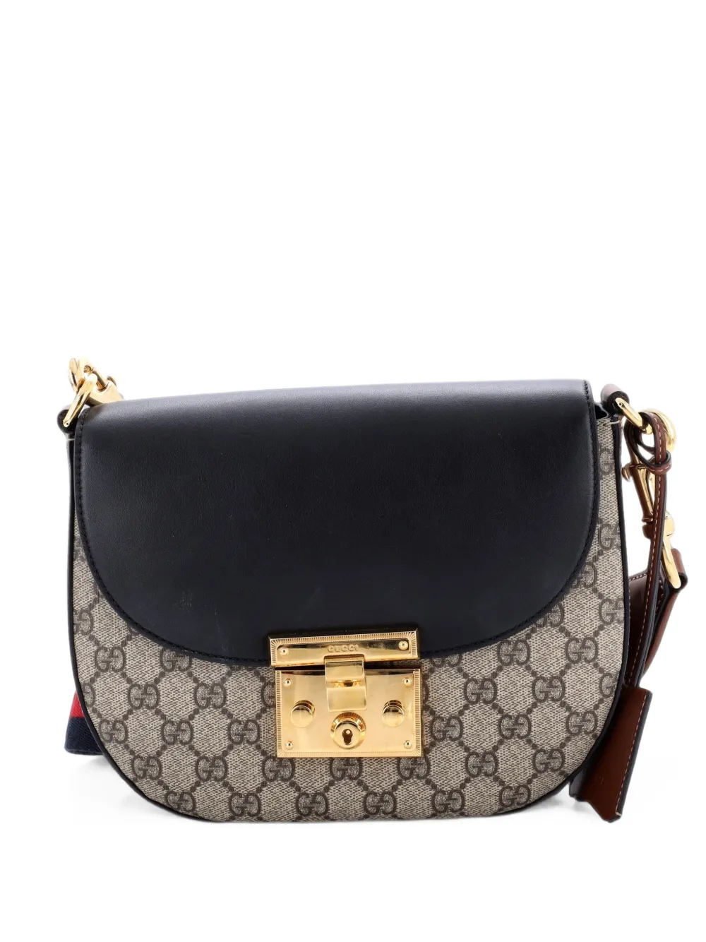 Gucci Pre-Owned Borsa a tracolla Padlock Saddle media in tela cerata GG e pelle - Nero