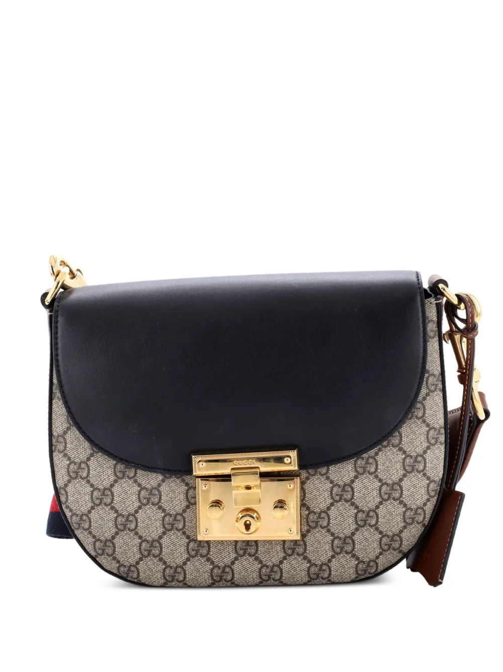 Gucci Pre-Owned Borsa a tracolla Padlock Saddle media in tela cerata GG e pelle - Nero