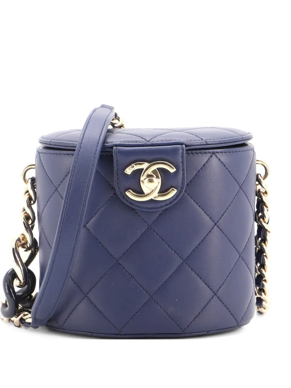 CHANEL Pre-Owned Resin Elegant Chain Tubular Vanity Case Quilted Lambskin Small crossbody bag - Blu