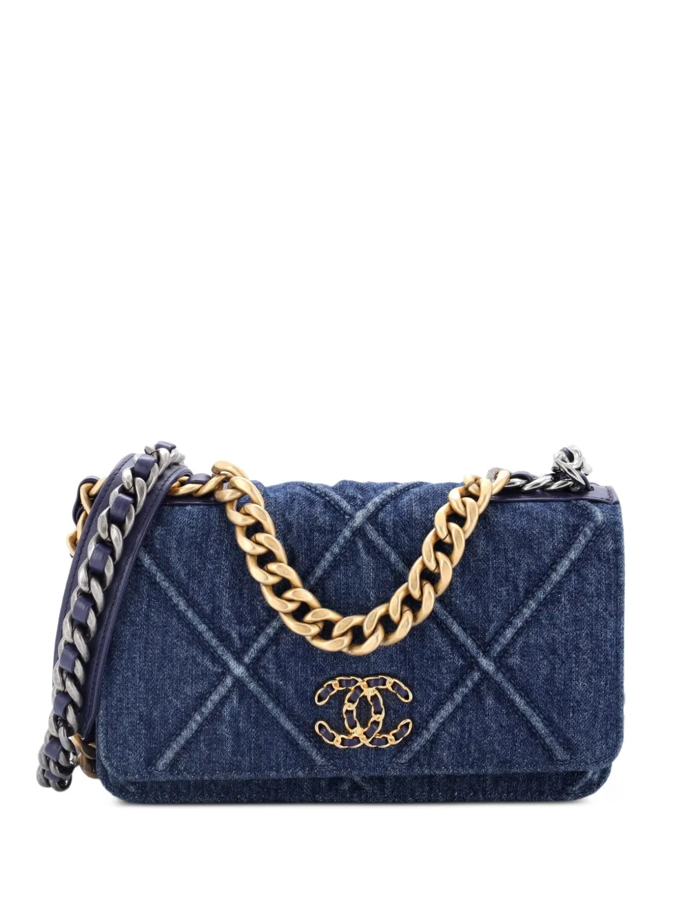 CHANEL Pre-Owned 19 Wallet on Chain Quilted Denim crossbody bag - Blu