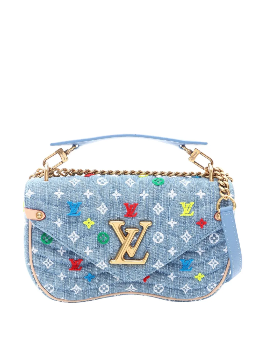 Louis Vuitton Pre-Owned 2019 Embroidered Monogram Denim New Wave Chain MM satchel - Blau