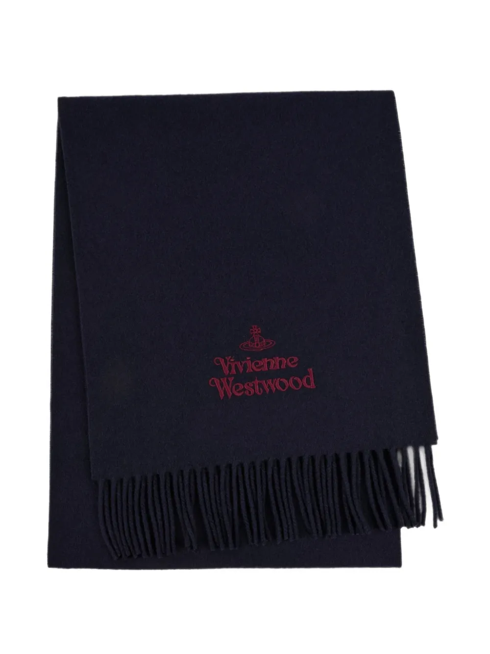 Vivienne Westwood logo-embroidered fringed scarf - Blu