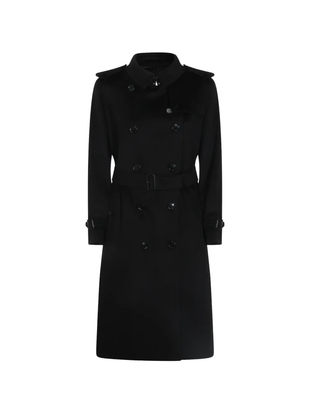 Burberry manteau croisé en cachemire à taille ceinturée - Noir