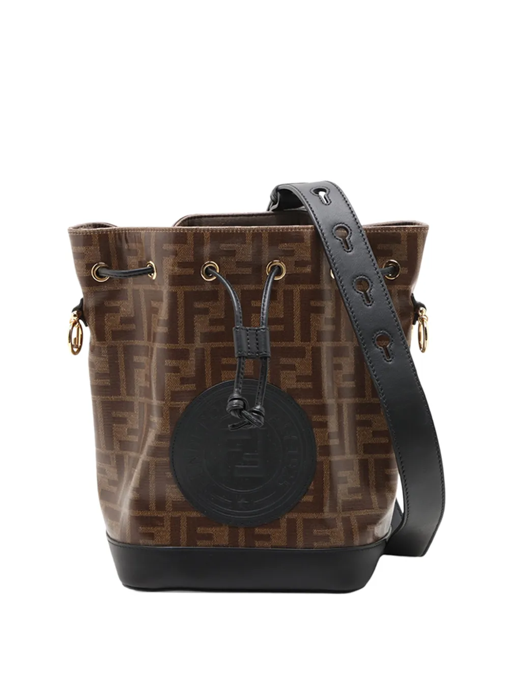 Fendi Pre-Owned Borsa a secchiello Mon Tresor FF 1974 in tessuto lucido con applicazione 2010-2026 - Marrone