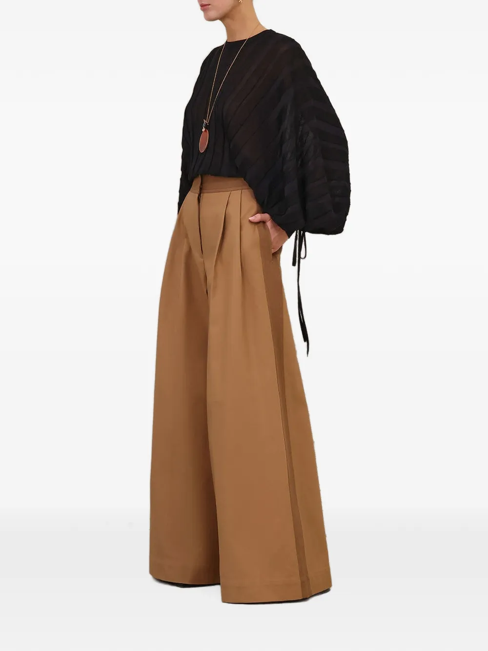 ZIMMERMANN Valiant Pleated-sleeve Sweater in Black, view 2