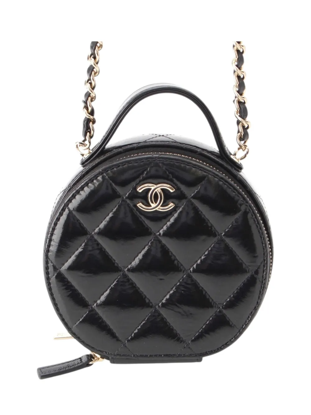 CHANEL Pre-Owned 2021-2026 Quilted Glazed Lambskin Handle With Care Round Vanity Case with Chain satchel - Nero
