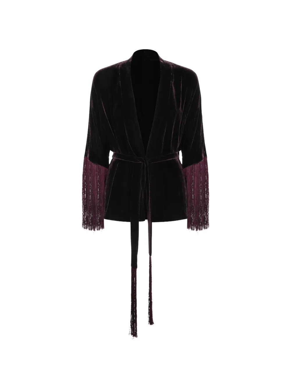 Antonelli Fringe-trimmed Velvet Coat In Purple