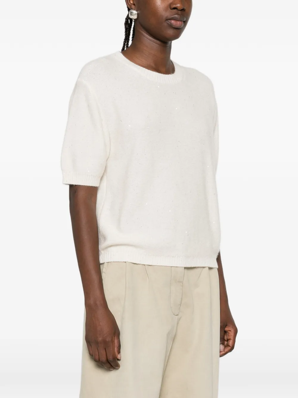 Allude Trui verfraaid met pailletten en korte mouwen Wit