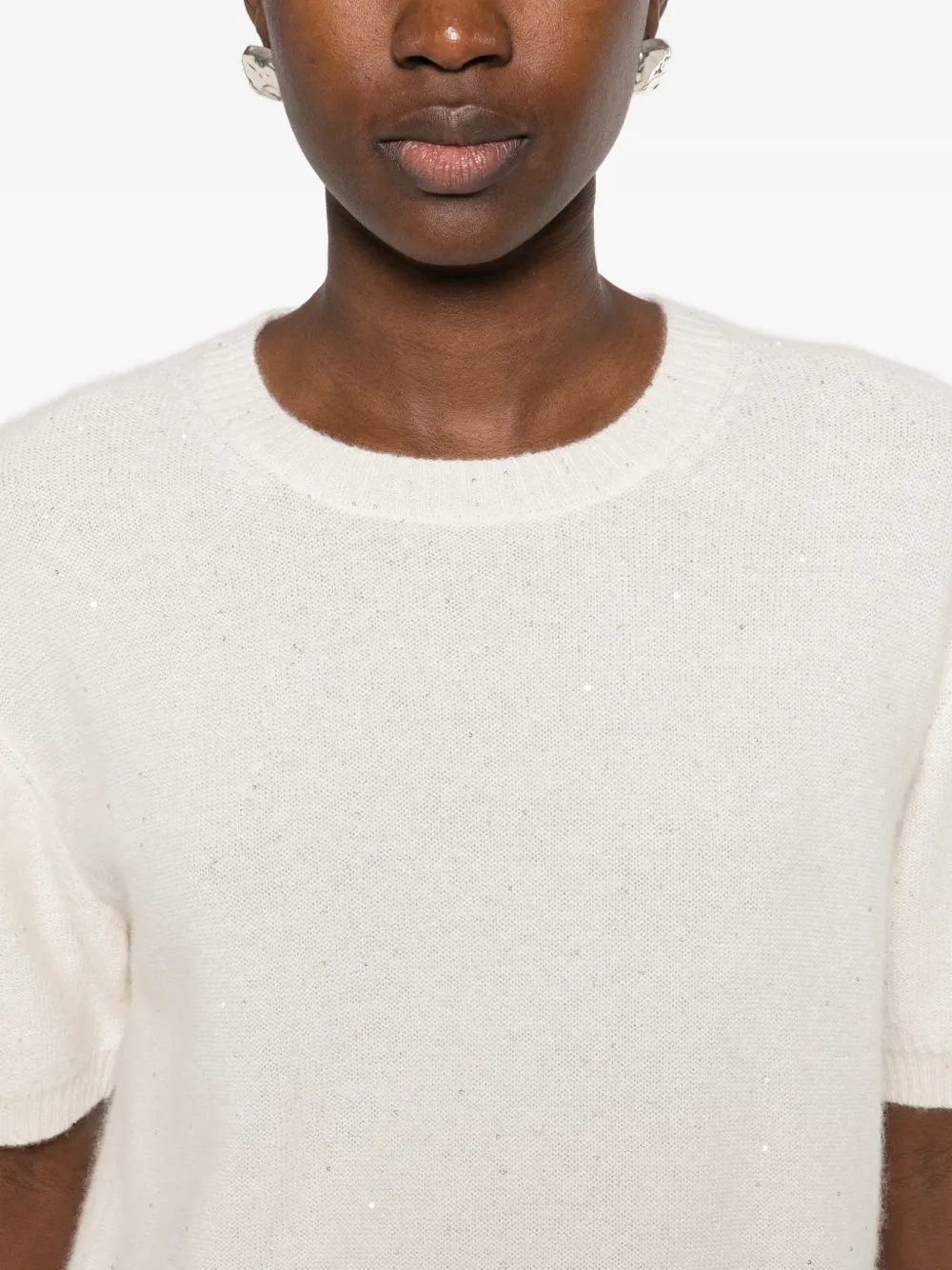 Allude Trui verfraaid met pailletten en korte mouwen Wit