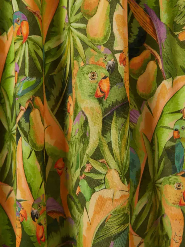 FARM Rio Green Forest Ruched parrot-print Midi Dress | Green