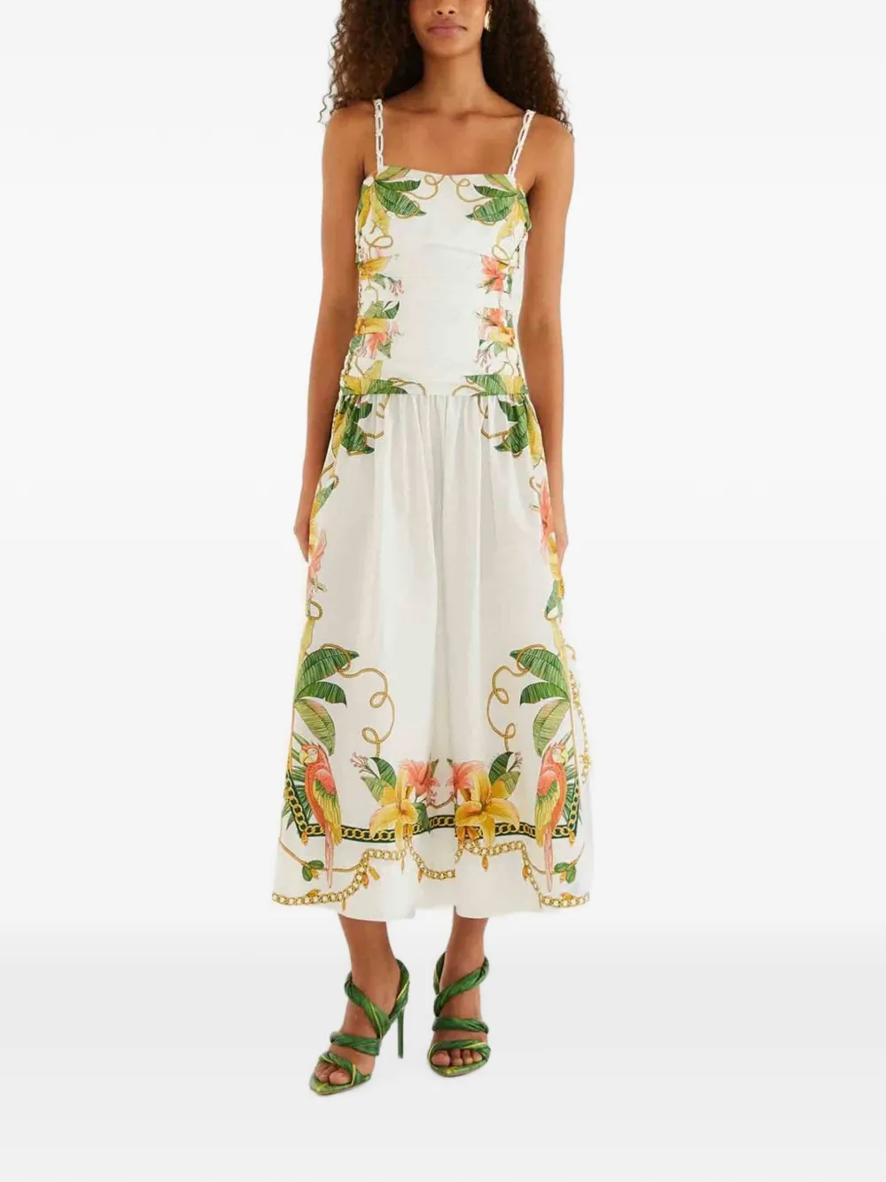 FARM Rio tropical-print spaghetti-strap midi dress - Toni neutri