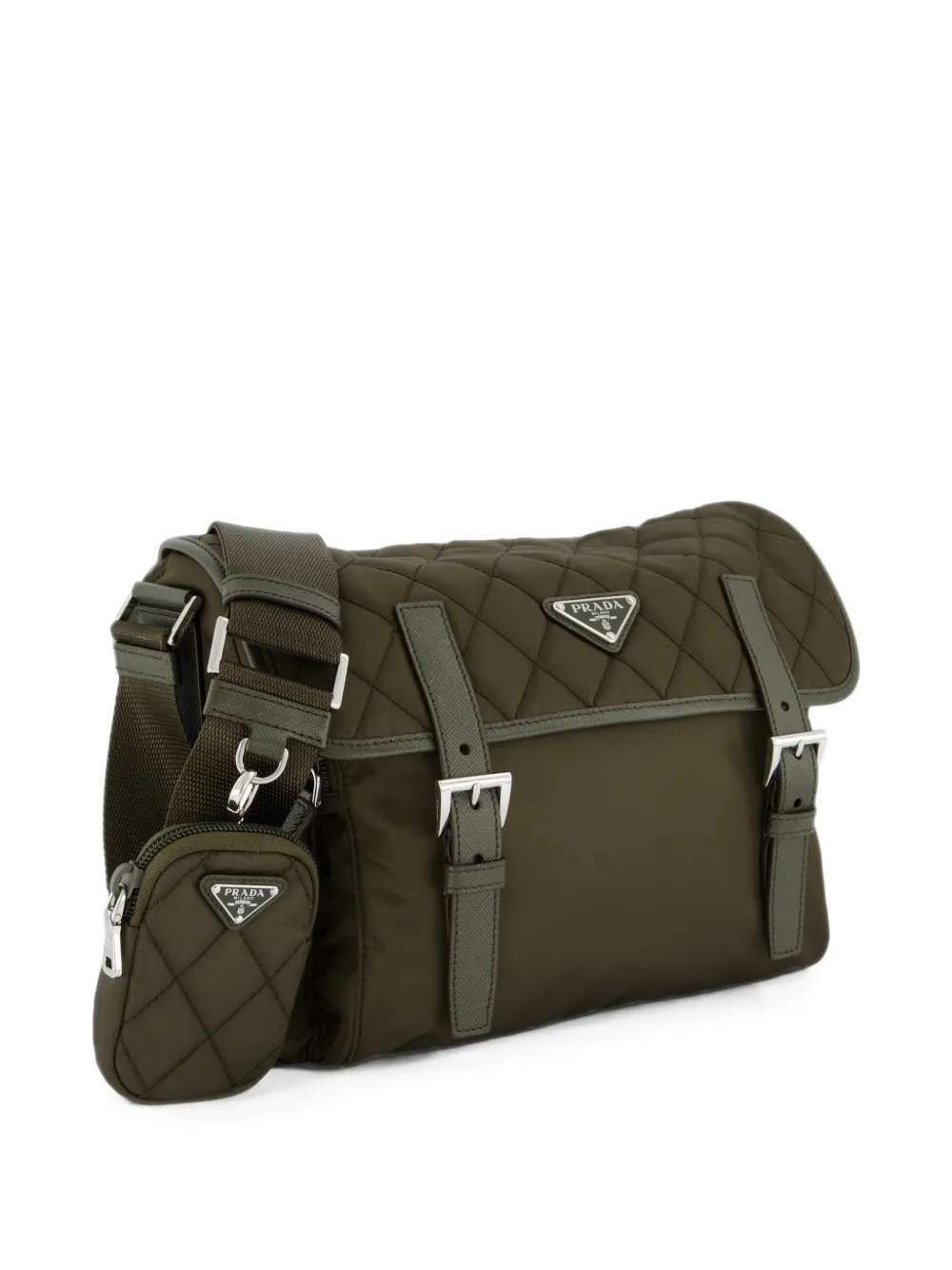 Prada Grote Re-Nylon gewatteerde schoudertas met Saffiano afwerking Groen