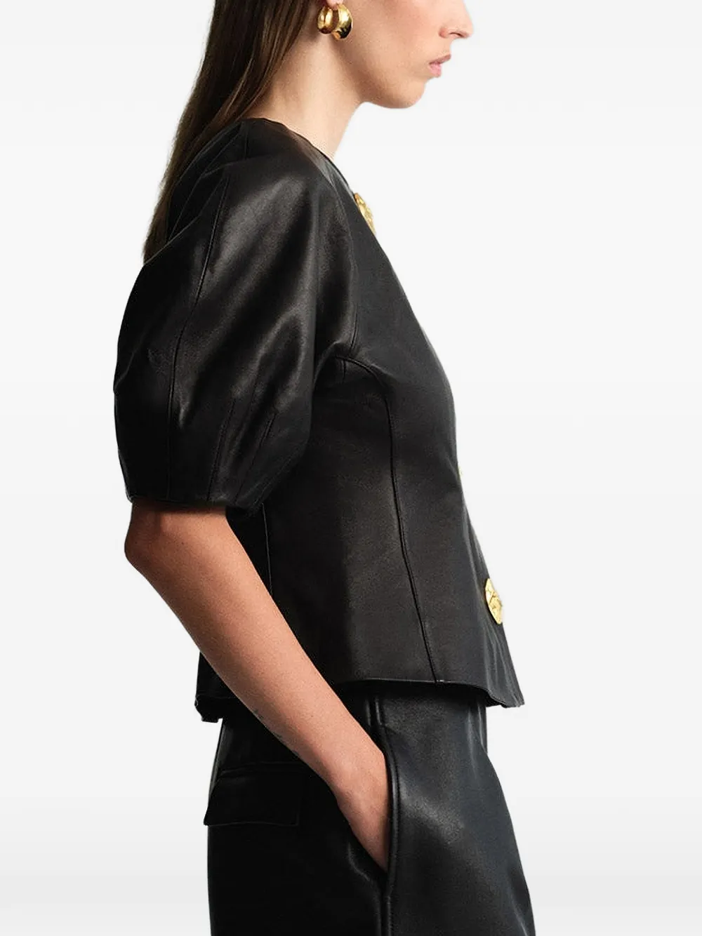 Cara Fletcher top met sculpturale mouwen Zwart