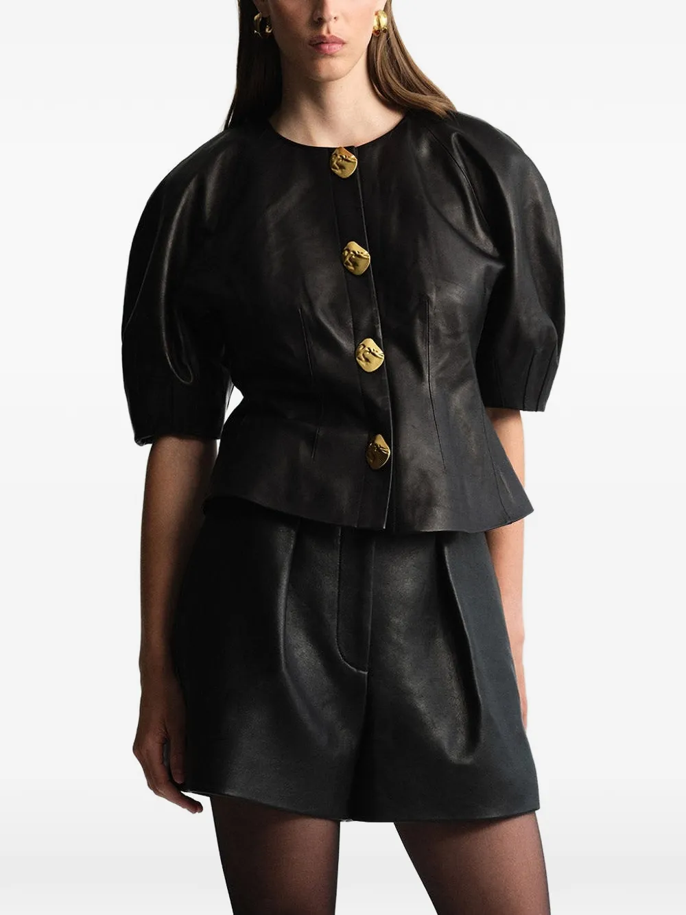 Cara Fletcher top met sculpturale mouwen Zwart