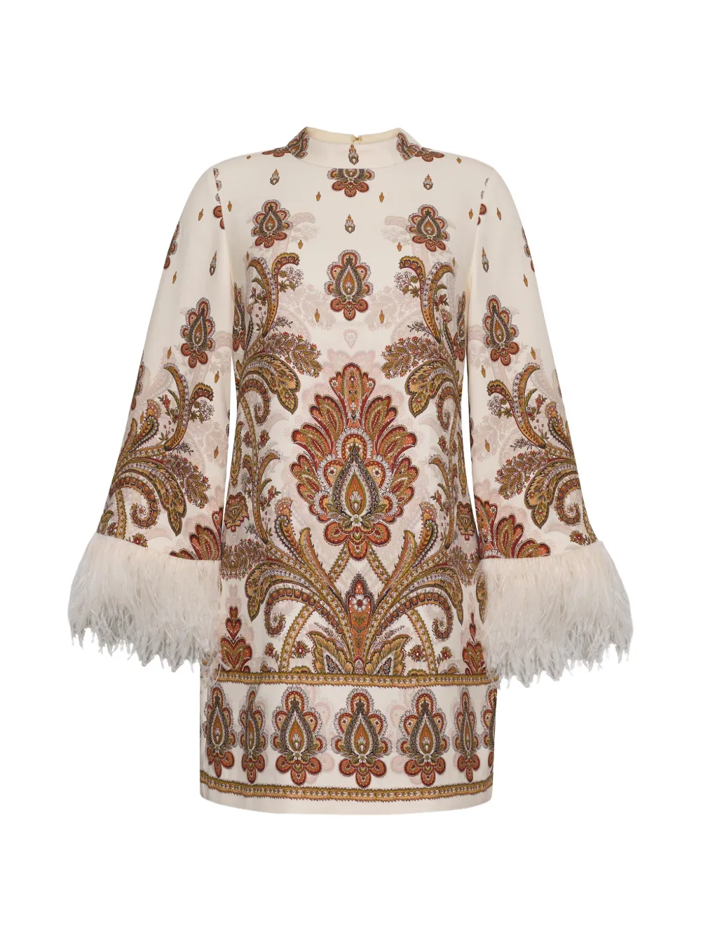 Cara Cara Vida feather-trimmed paisley-print mini dress - Nude