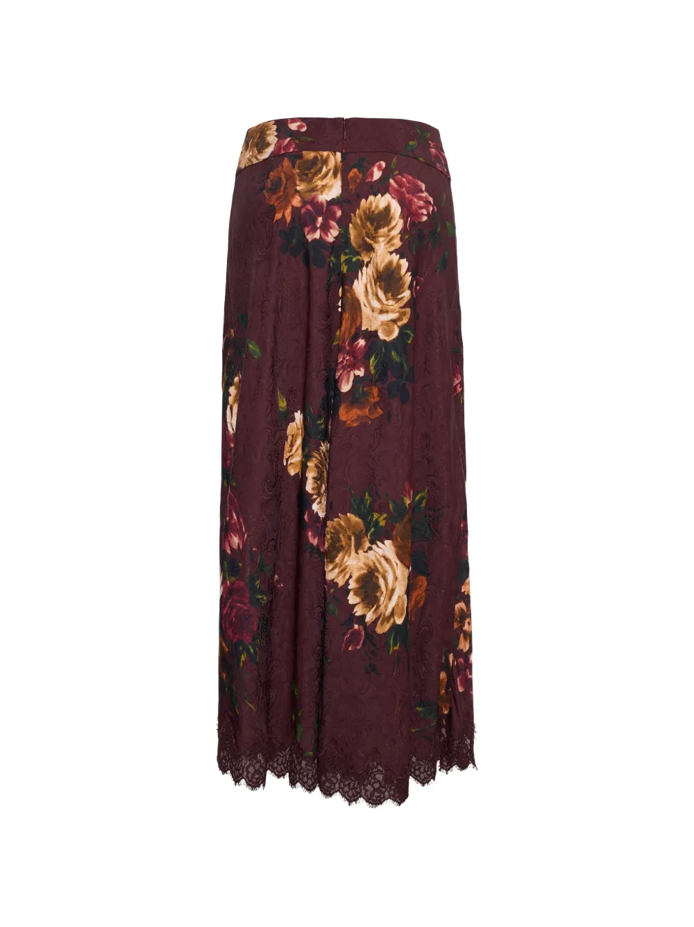 Cara Lou midi-rok met bloemenprint en kanten afwerking Rood