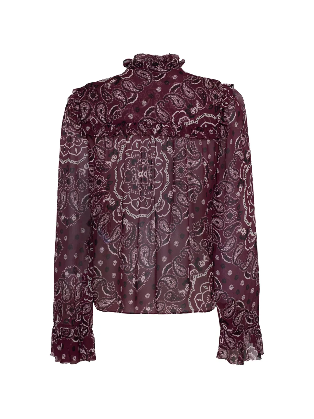 Cara Elouise blouse met paisley-print en ruches Paars